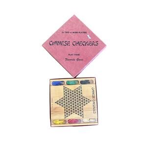Vintage Chinese Checkers by Drueke Wood Board Plastic Pegs No. 563